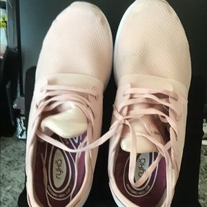 Pink tennis shoes leather